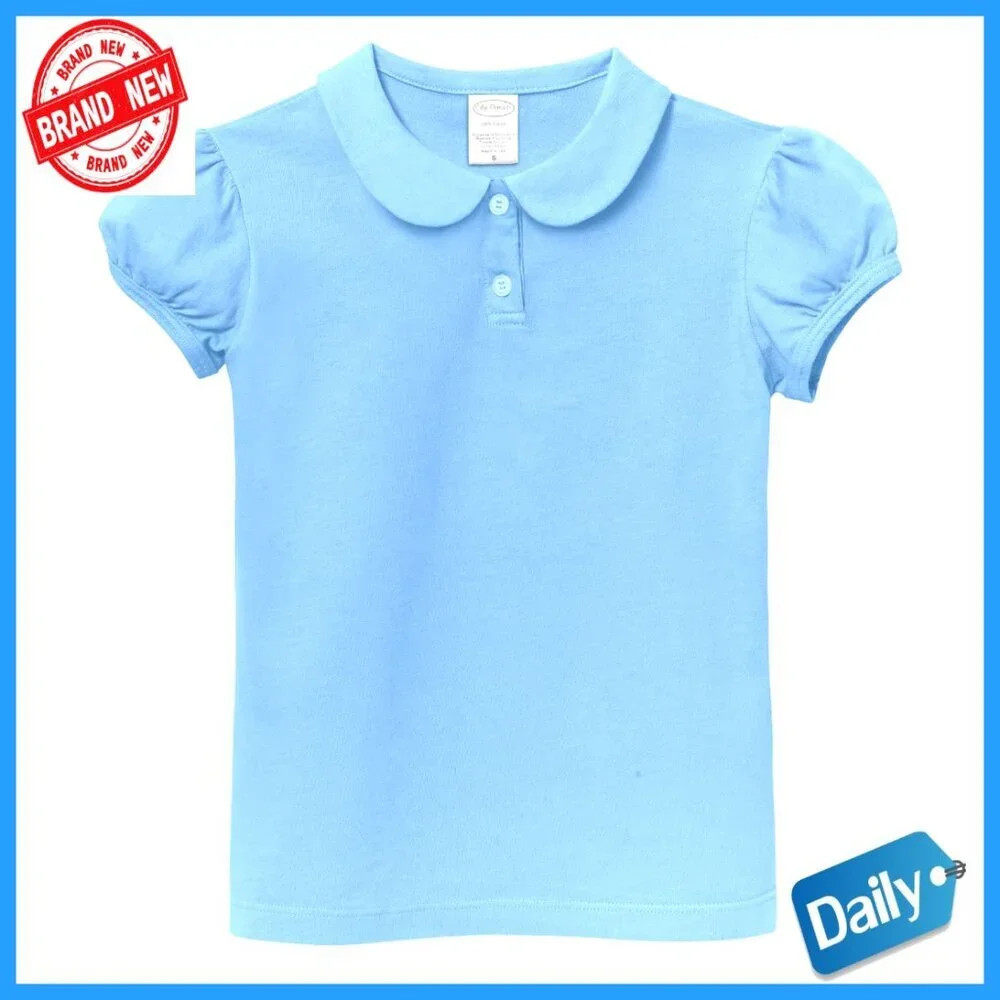 Girls Cotton Polo Blouse Peter Pan Collar Button Top School Uniform